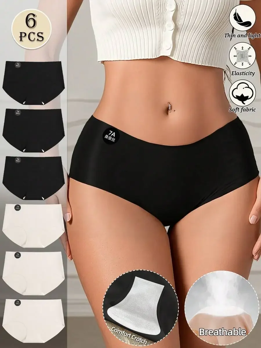 6pcs Seamless Ice Silk Panties For Women Low Waist Comfortable Breathable Briefs Solid Color
6pcs Seamless Ice Silk Panties For Women Low Waist Comfortable Breathable Briefs Solid Color