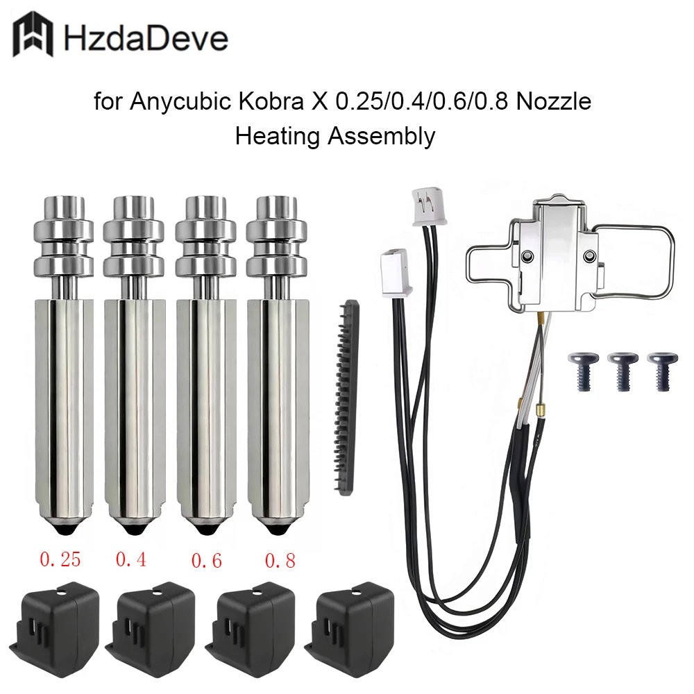 for Anycubic Kobra X Hotend Heating Assembly +0.25/0.4/0.6/0.8MM Nozzle + Silicone Cover + Nozzle Brush
for Anycubic Kobra X Hotend Heating Assembly +0.25/0.4/0.6/0.8MM Nozzle + Silicone Cover + Nozzle Brush