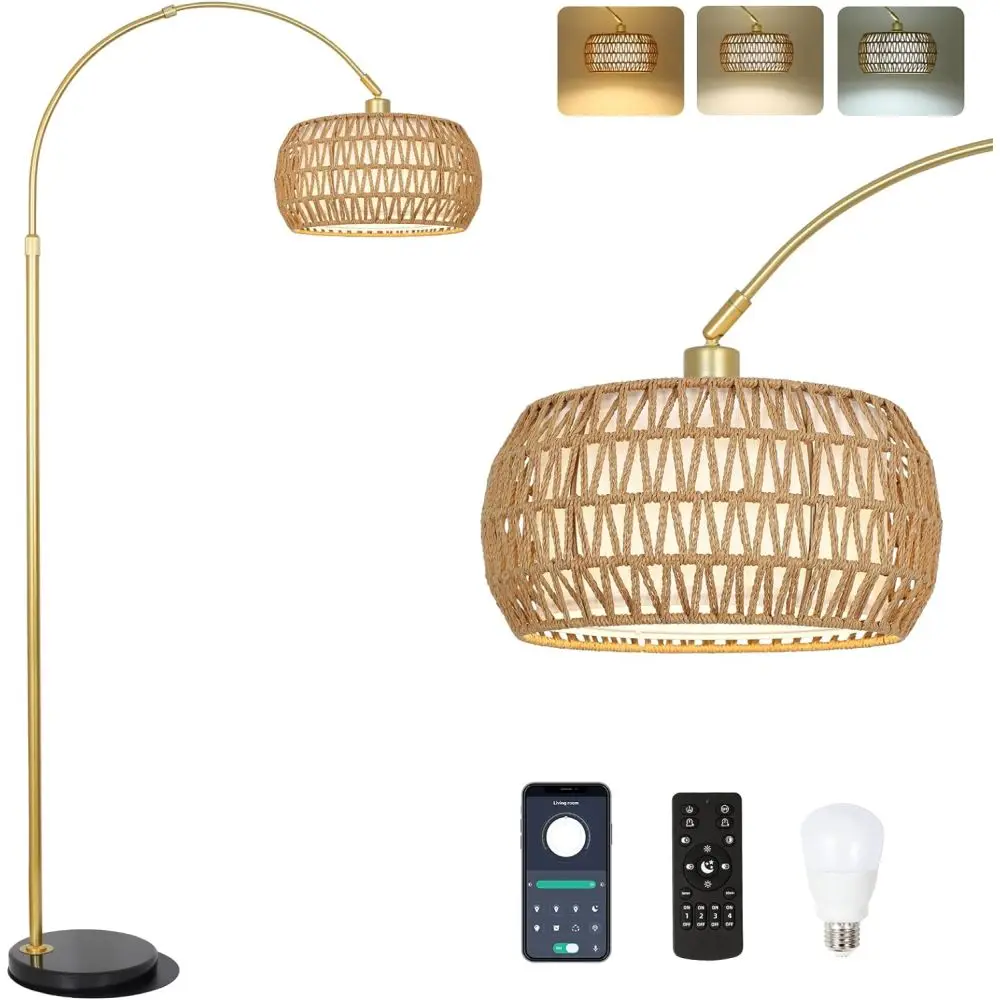 Farmhouse Rattan Floor Lamp Gold Rustic Boho Arc Floor Lamp with Remote & Dimmable Bulb Over Couch Reading Lamp
Farmhouse Rattan Floor Lamp Gold Rustic Boho Arc Floor Lamp with Remote & Dimmable Bulb Over Couch Reading Lamp