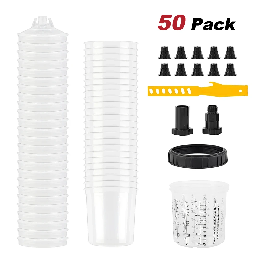 50 Pack 600ML Disposable Paint Spray Gun Cup Liners Kit 20oz Hard Measuring Cup with Lids Strainer Adapters Sealing Plugs Retainer Ring Paint Stir Stick Automotive Paint Mixing Cup System
50 Pack 600ML Disposable Paint Spray Gun Cup Liners Kit 20oz Hard Measuring Cup with Lids Strainer Adapters Sealing Plugs Retainer Ring Paint Stir Stick Automotive Paint Mixing Cup System