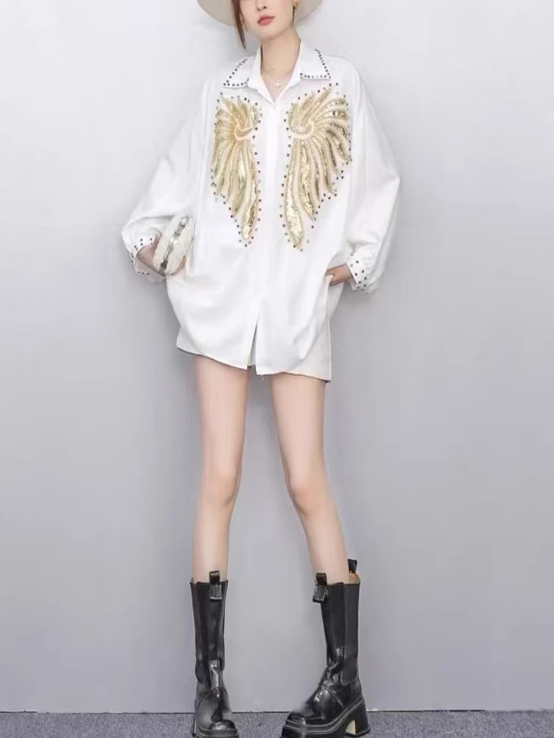 French Style Pure Cotton White Shirt Sequin Embellished Loose Fit Long Sleeve Women's Casual Top Spring 2026 New Arrival
French Style Pure Cotton White Shirt Sequin Embellished Loose Fit Long Sleeve Women's Casual Top Spring 2026 New Arrival