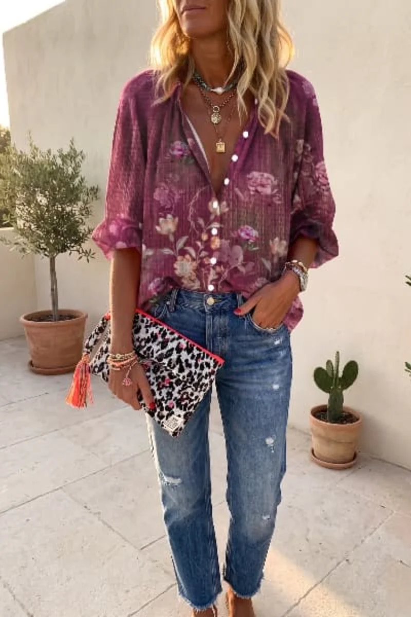 Women's Ethnic-Style Floral Print Shirt — Casual 3/4-Sleeve Blouse
Women's Ethnic-Style Floral Print Shirt — Casual 3/4-Sleeve Blouse