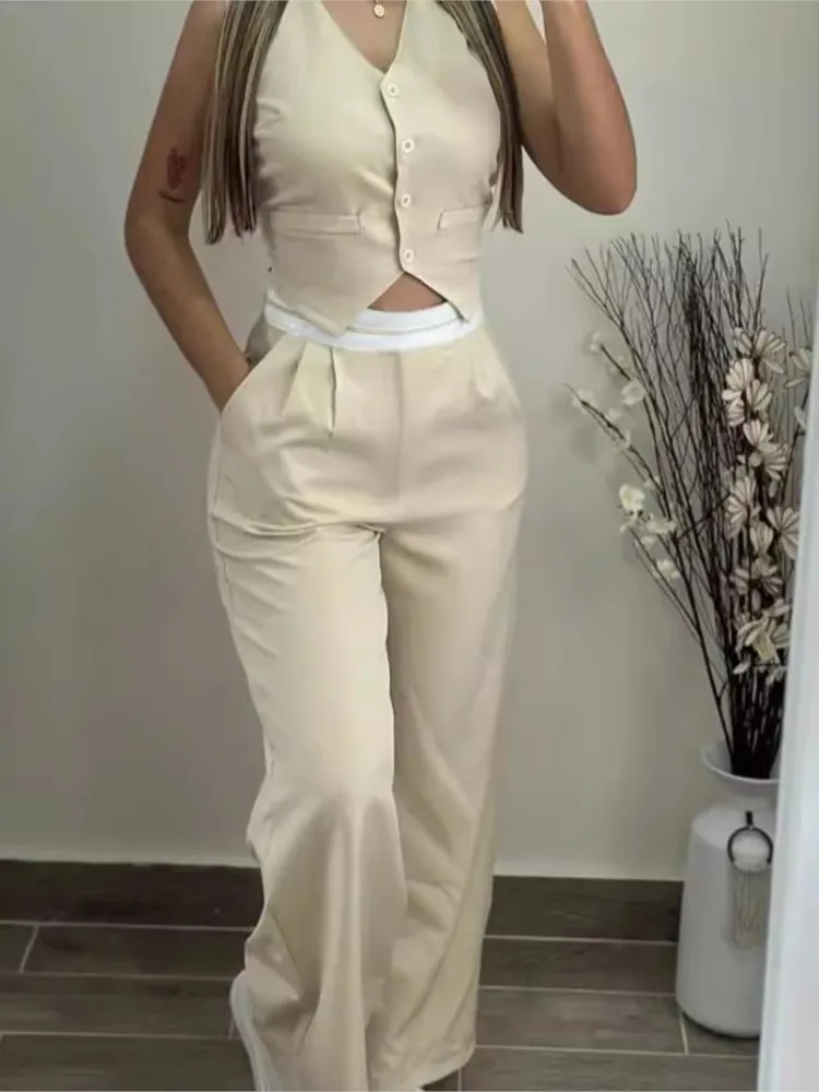 Women's Summer Fashion Casual Suit Sexy Hot Girl Outerwear Vest Contrast Color High Waist Wide-leg Trousers Two-piece Sets
Women's Summer Fashion Casual Suit Sexy Hot Girl Outerwear Vest Contrast Color High Waist Wide-leg Trousers Two-piece Sets