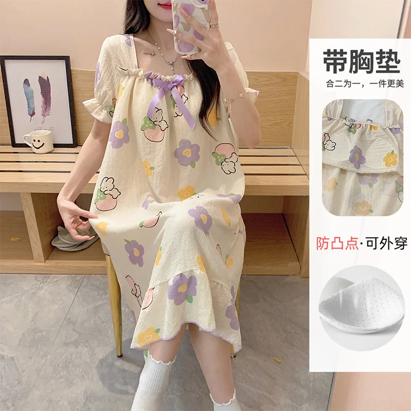 2XL Large Size Nightgowns with Chest Pads Summer Korean Style Cute Pajamas Ruffle Home Dress Loungewear Can Be Worn Outside
2XL Large Size Nightgowns with Chest Pads Summer Korean Style Cute Pajamas Ruffle Home Dress Loungewear Can Be Worn Outside
