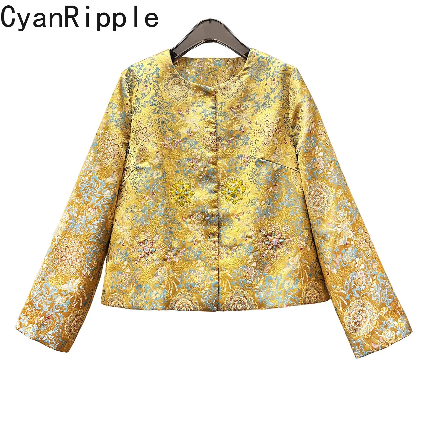 High Quality New Spring Autumn Gold Embroidery Jacquard Long Sleeve Jacket Elegant Round Neck Beading Straight Cardigans Coat
High Quality New Spring Autumn Gold Embroidery Jacquard Long Sleeve Jacket Elegant Round Neck Beading Straight Cardigans Coat