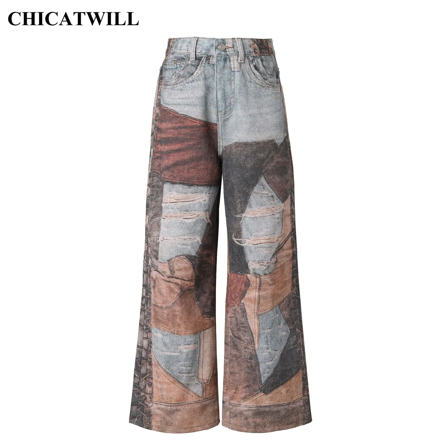 CHICATWILL Distressed Streetwear Straight Denim Jeans Women Vintage Printed Wasteland Y2K Wide Leg Pants Punk Hiphop Streetwear
CHICATWILL Distressed Streetwear Straight Denim Jeans Women Vintage Printed Wasteland Y2K Wide Leg Pants Punk Hiphop Streetwear