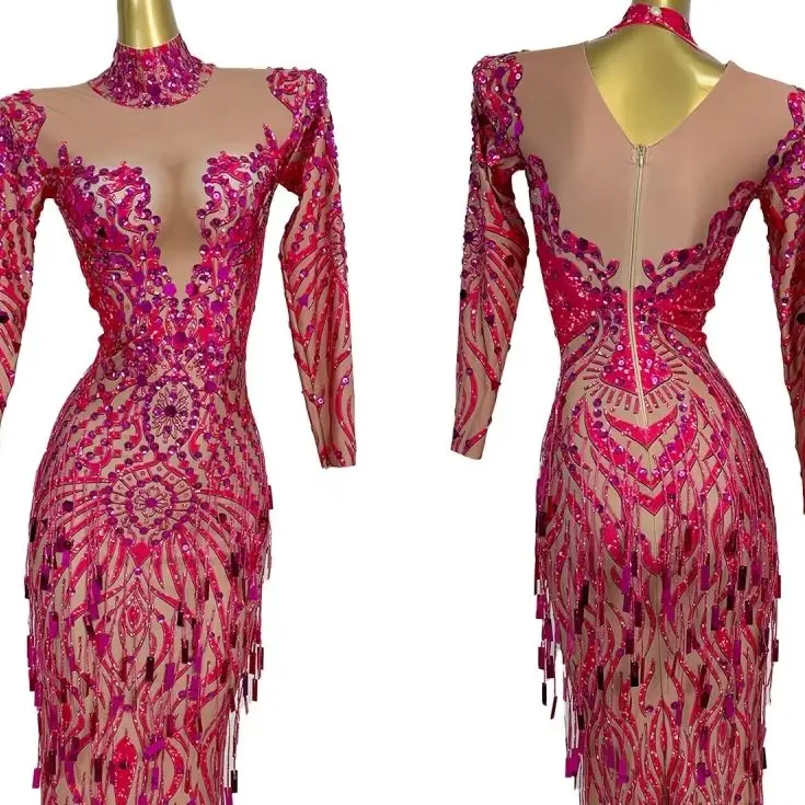 Sparkly Rhinestone Tassel Long Dress Ball Women Elegant Pink Evening Gown Birthday Party Photo Shoot Spandex Dress Diaopianqun
Sparkly Rhinestone Tassel Long Dress Ball Women Elegant Pink Evening Gown Birthday Party Photo Shoot Spandex Dress Diaopianqun
