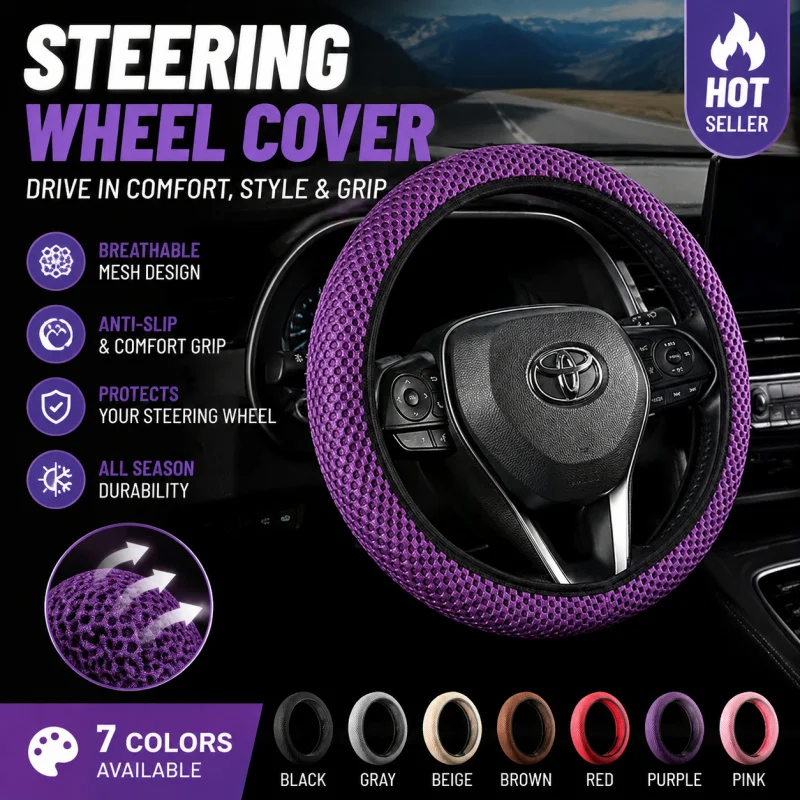 Car Steering Wheel Cover - Breathable Mesh, Anti-Slip Grip, Comfortable Soft Cover, Universal Fit for All Cars, Easy Install
Car Steering Wheel Cover - Breathable Mesh, Anti-Slip Grip, Comfortable Soft Cover, Universal Fit for All Cars, Easy Install