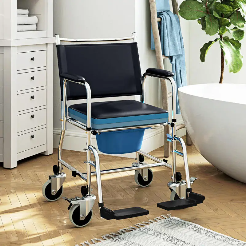 Rolling Shower Chair, Bedside Commode Wheelchair with Padded Seat, Backrest, for Seniors, Disabled, 300 lbs, Black
Rolling Shower Chair, Bedside Commode Wheelchair with Padded Seat, Backrest, for Seniors, Disabled, 300 lbs, Black