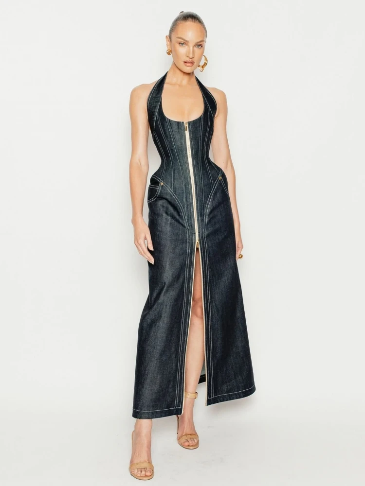Wansici Sexy Halter Neck Zipper Patchwork Denim Long Dress Women Blue Sleeveless Backless Pocket Slim Dresses Evening Party Gown
Wansici Sexy Halter Neck Zipper Patchwork Denim Long Dress Women Blue Sleeveless Backless Pocket Slim Dresses Evening Party Gown