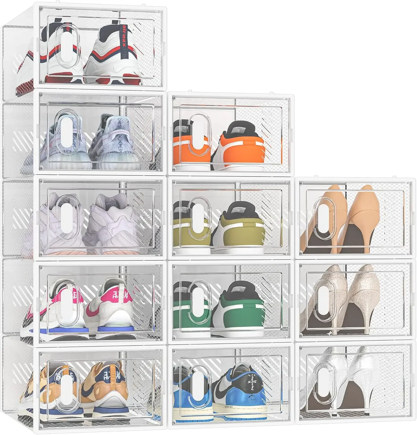 12 Pack Clear Stackable Shoe Storage Boxes with Lids for Closet Size 10
12 Pack Clear Stackable Shoe Storage Boxes with Lids for Closet Size 10