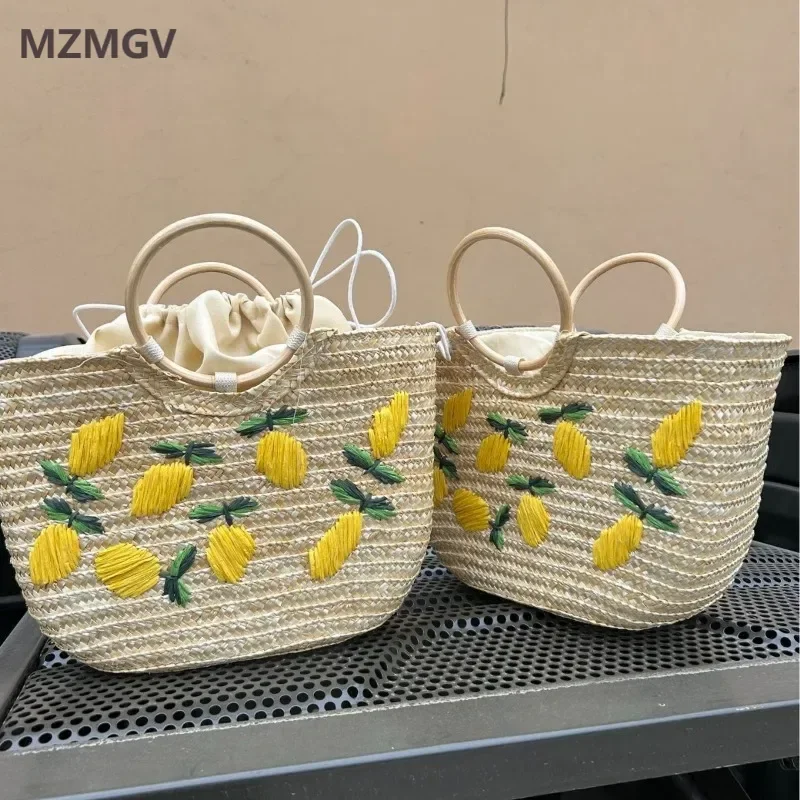 2025 Summer New Lemon Embroidery Straw Bag Design Women's Hand-woven Large Capacity Beach Tote Handbag with Round Handle Female
2025 Summer New Lemon Embroidery Straw Bag Design Women's Hand-woven Large Capacity Beach Tote Handbag with Round Handle Female