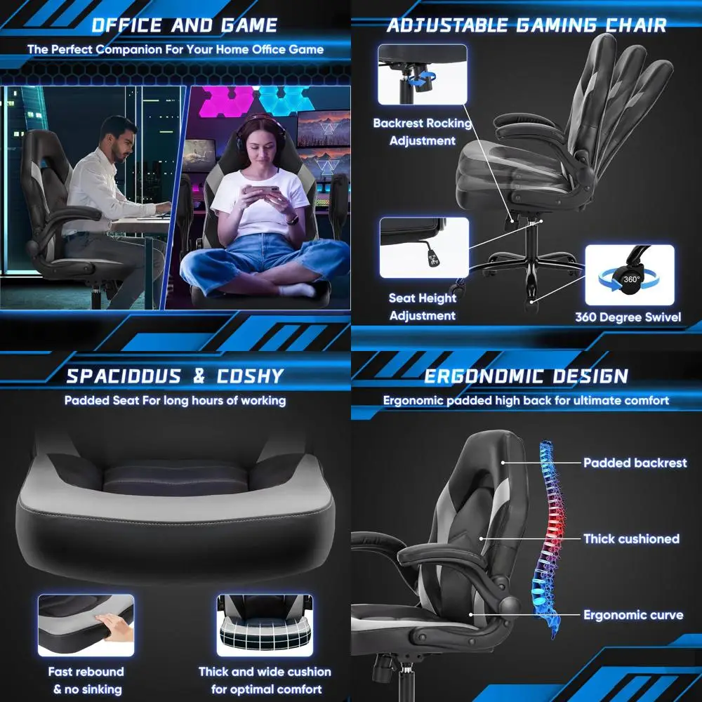 Big and Tall Office Desk Leather Gaming Computer Chair with Adjustable Swivel Task and Flip-up Arms for Adults, Teens, Grey
Big and Tall Office Desk Leather Gaming Computer Chair with Adjustable Swivel Task and Flip-up Arms for Adults, Teens, Grey