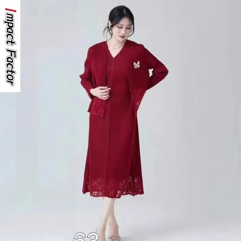 Miyake Pleated Skirt Set 2025 Spring New Fold Lace Mesh Temperament Cardigan Sleeveless Dress Pleat 2-piece Set Women Clothing
Miyake Pleated Skirt Set 2025 Spring New Fold Lace Mesh Temperament Cardigan Sleeveless Dress Pleat 2-piece Set Women Clothing