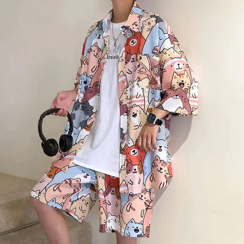 Summer Beach Clothes Men 2 Pieces Set Hawaiian Shirt Shorts Set Male Street Fashion Clothing Cartoon Cat Printing Casual Outfits
Summer Beach Clothes Men 2 Pieces Set Hawaiian Shirt Shorts Set Male Street Fashion Clothing Cartoon Cat Printing Casual Outfits