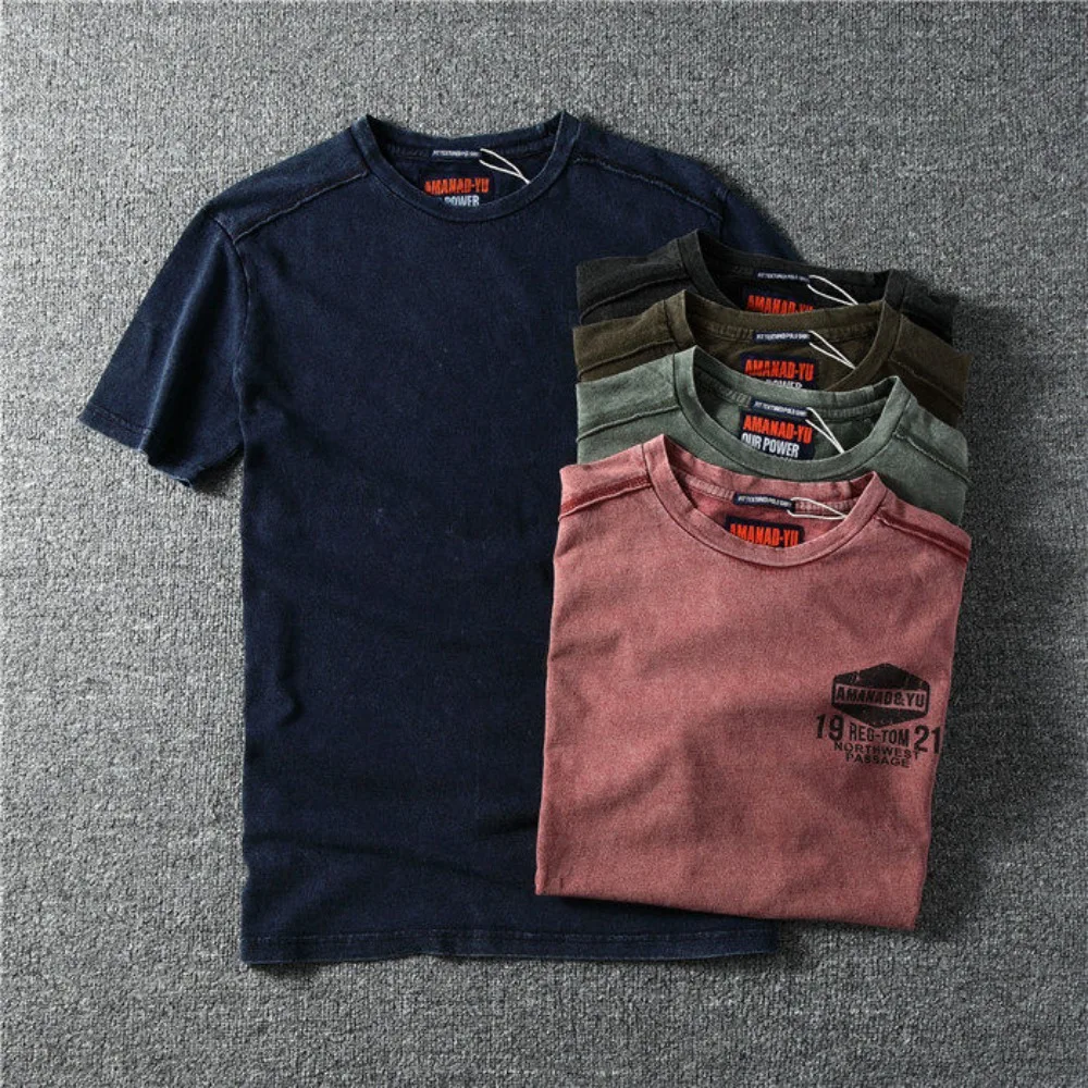 Retro casual splicing washed and distressed men's summer round neck alphanumeric printed short-sleeved casual T-shirt
Retro casual splicing washed and distressed men's summer round neck alphanumeric printed short-sleeved casual T-shirt