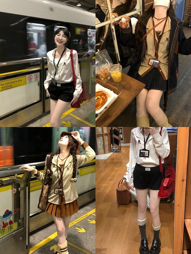 ALITTLE Bear Embroidery Design Waist-Cinching irt Sweet Top Student Sle Patchwork Women's Long Sve Collar irt
ALITTLE Bear Embroidery Design Waist-Cinching irt Sweet Top Student Sle Patchwork Women's Long Sve Collar irt