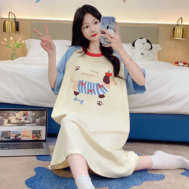 Women Nightwear 2026 New Casual Breathable Skin-Friendly Cute Cartoon Sleepwear Thin Summer Nightgown
Women Nightwear 2026 New Casual Breathable Skin-Friendly Cute Cartoon Sleepwear Thin Summer Nightgown