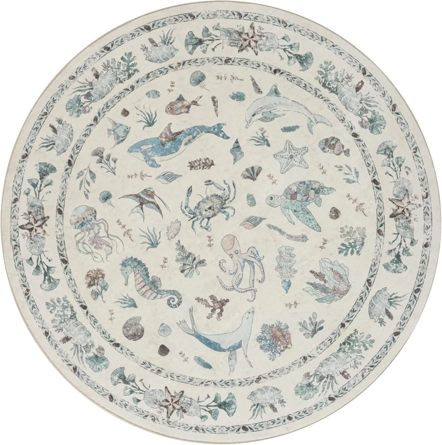 Vintage Nautical Round Rug Cream Base Soft Sea Motifs Shell Starfish and Seaweed
Vintage Nautical Round Rug Cream Base Soft Sea Motifs Shell Starfish and Seaweed