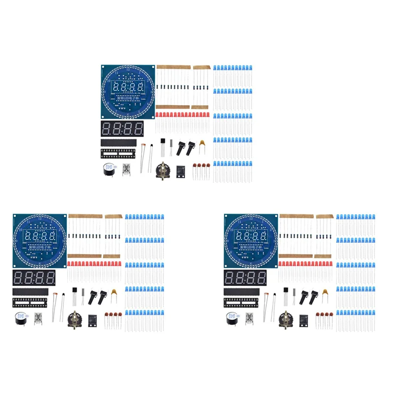 3X комплект электронных цифровых часов C51 обучающая плата микроконтроллера DS1302 вращающийся светодиодный модуль DIY производственные детали
3X комплект электронных цифровых часов C51 обучающая плата микроконтроллера DS1302 вращающийся светодиодный модуль DIY производственные детали