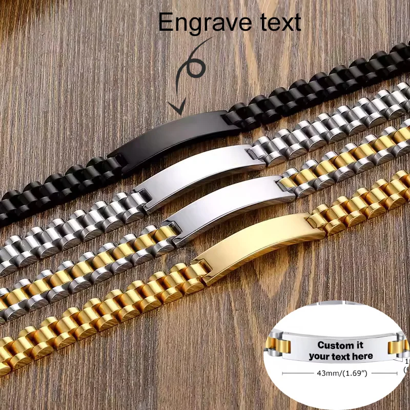 Personazlied Stainless Steel Engrave Text Wide Bracelet Custom Men Watch Band Logo Id Bracelet For Male Father Jewelry Gift
Personazlied Stainless Steel Engrave Text Wide Bracelet Custom Men Watch Band Logo Id Bracelet For Male Father Jewelry Gift