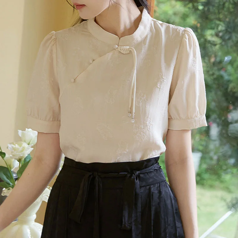 Shirts Blusas Women Blouse Shirt New Summer Short Sleeve Jacquard Blouse Shirt Women Tops Stand Collar Blusas Para Mujer Q4293
Shirts Blusas Women Blouse Shirt New Summer Short Sleeve Jacquard Blouse Shirt Women Tops Stand Collar Blusas Para Mujer Q4293