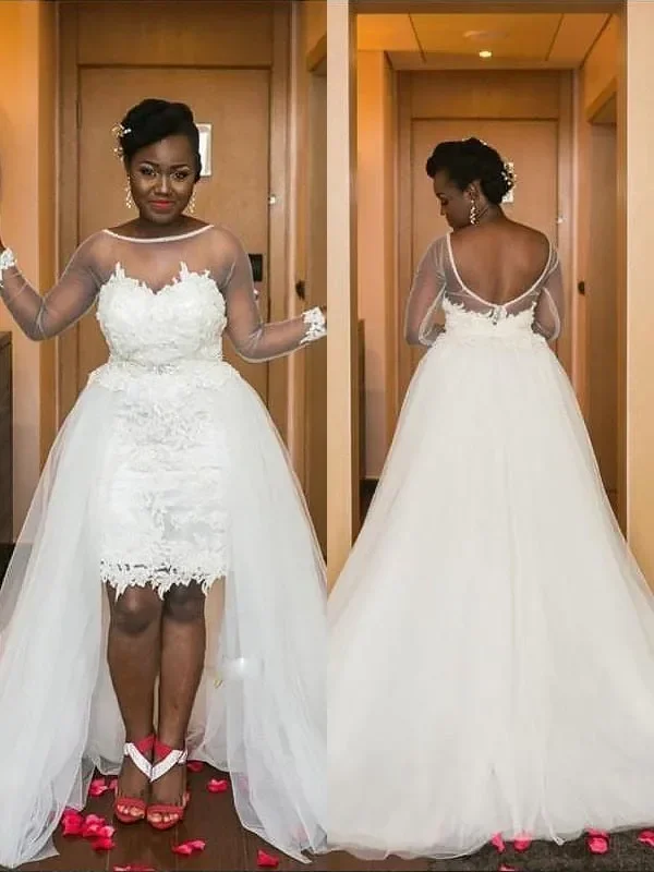 Customized A-Line/Princess Scoop Court Train Tulle Long Sleeves Wedding Dresses Bridal Gown Bride
Customized A-Line/Princess Scoop Court Train Tulle Long Sleeves Wedding Dresses Bridal Gown Bride
