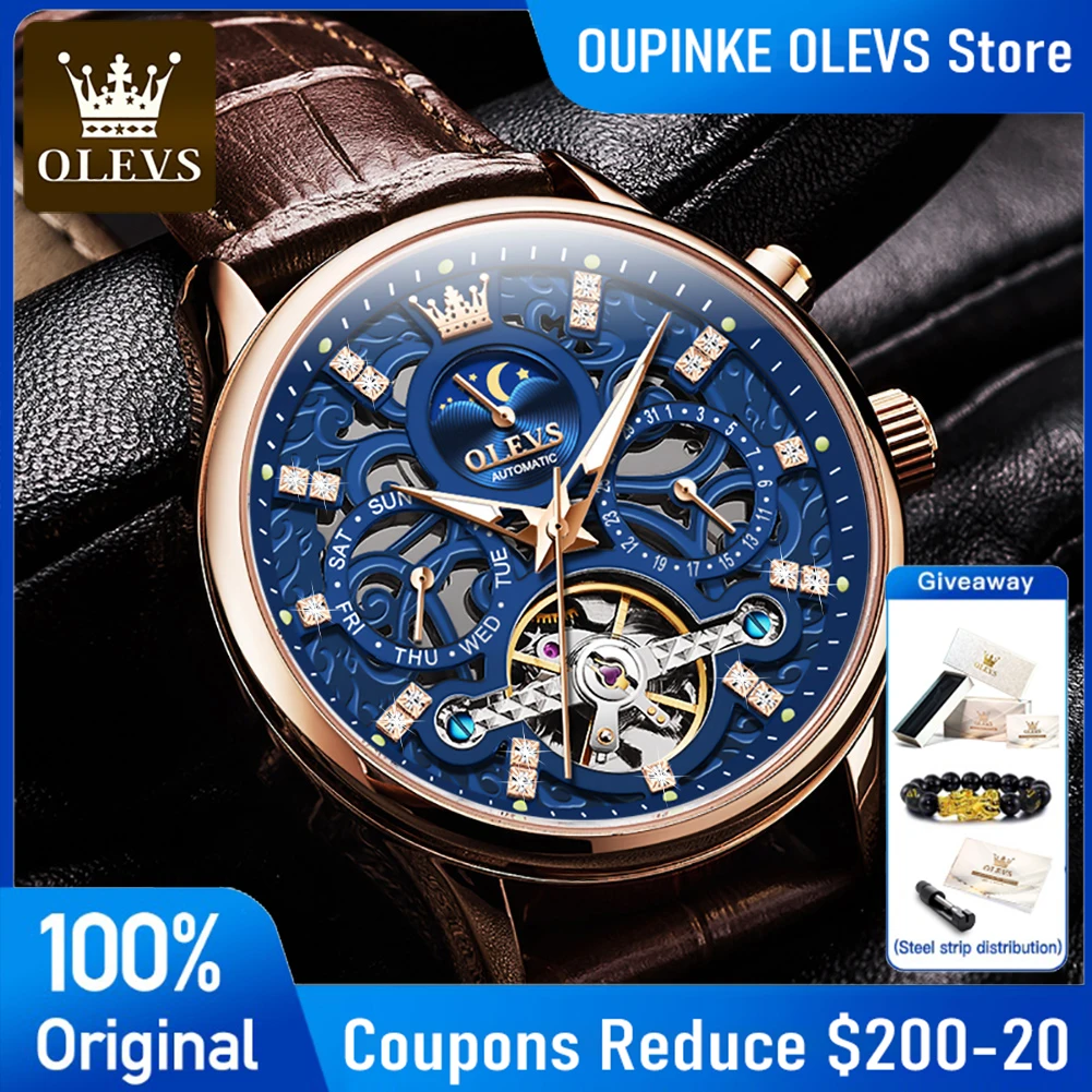 OLEVS 6658 Mens Watch Original Skeleton Multifunctional Chronograph Mechanical Watch Leather Strap Watches For Man Gifts Reloj
OLEVS 6658 Mens Watch Original Skeleton Multifunctional Chronograph Mechanical Watch Leather Strap Watches For Man Gifts Reloj