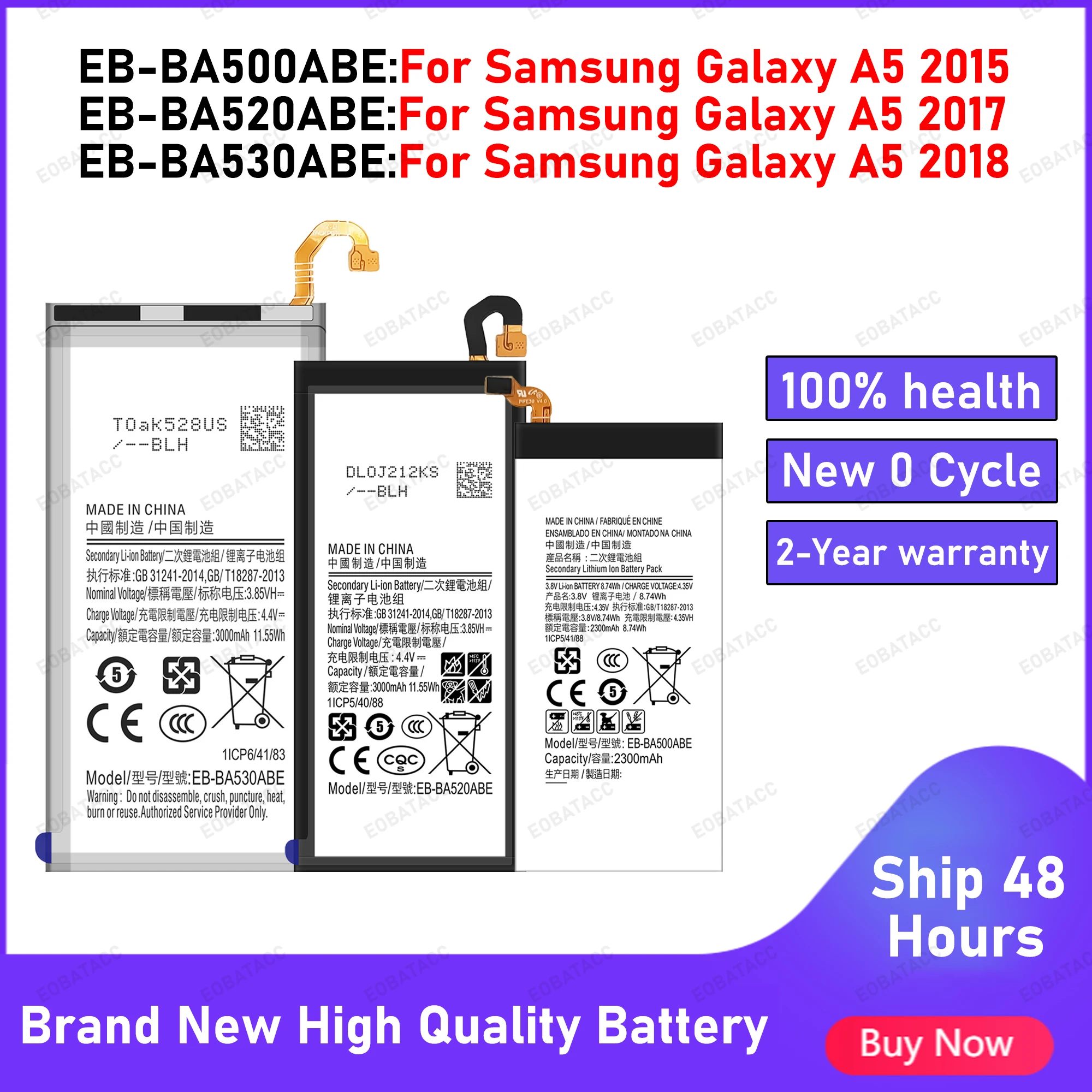 2025 Years New EB-BA500ABE EB-BA520ABE EB-BA530ABE Battery For Samsung Galaxy A5 2017 Edition/A52015/A5 2018 Replacement Battery
2025 Years New EB-BA500ABE EB-BA520ABE EB-BA530ABE Battery For Samsung Galaxy A5 2017 Edition/A52015/A5 2018 Replacement Battery