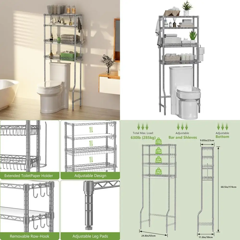 4-х уровневый металлический органайзер для хранения над унитазом с регулируемыми корзинами и 6 крючками для эффективного использования в ванной комнате
4-х уровневый металлический органайзер для хранения над унитазом с регулируемыми корзинами и 6 крючками для эффективного использования в ванной комнате