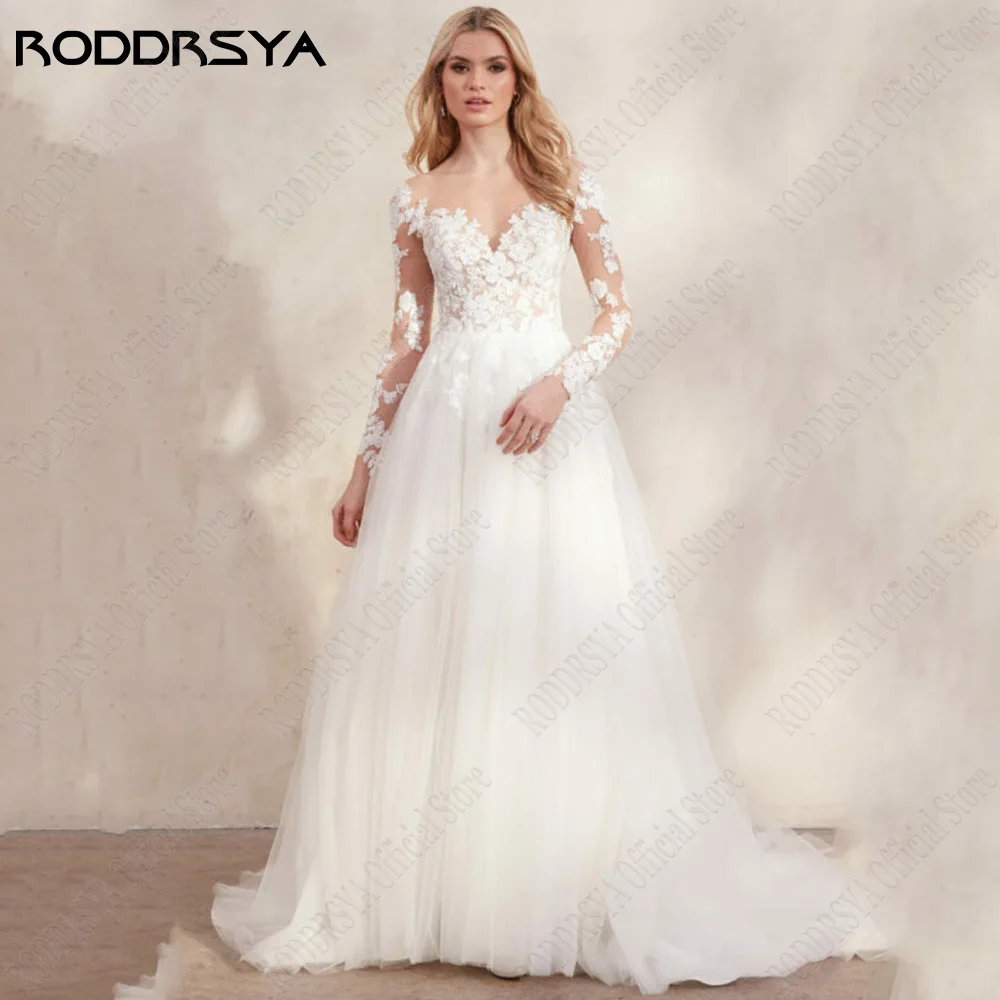 RODDRSY Vintage Wedding Dresses Scoop Long Sleeves Illusion Back Bride Gowns Applique A-Line Wedding Dress vestido de noiva
RODDRSY Vintage Wedding Dresses Scoop Long Sleeves Illusion Back Bride Gowns Applique A-Line Wedding Dress vestido de noiva