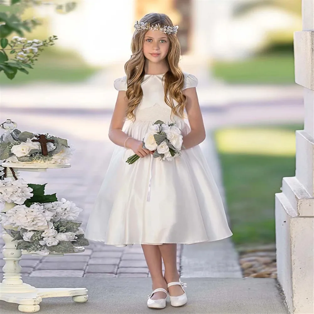 Cute Ivory Flower Girl Wedding Dress Satin Lace Pleated Princess Birthday Party Prom Dress Pure First Communion Gown Customized 
Cute Ivory Flower Girl Wedding Dress Satin Lace Pleated Princess Birthday Party Prom Dress Pure First Communion Gown Customized