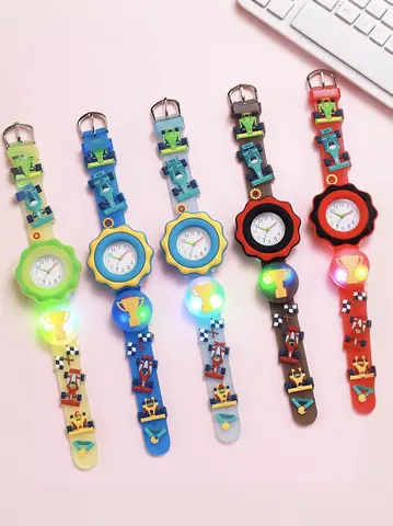 Cute cartoon racing pattern cool lighting quartz watch, suitable for Christmas Halloween gifts, multi-color optional
