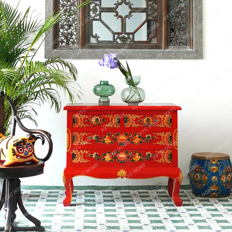 New Chinese-style solid wood painted entrance cabinet, Chinese red hand-painted entrance hall decorative cabinet
New Chinese-style solid wood painted entrance cabinet, Chinese red hand-painted entrance hall decorative cabinet