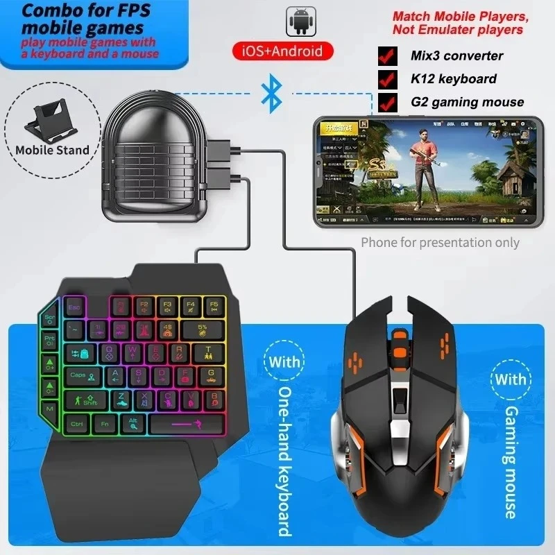 Mix3 Pro Wireless Game Controller Mobile Game Mouse and Keyboard Adapter Converter for PUBG For IOS & Android Mobile Games
Mix3 Pro Wireless Game Controller Mobile Game Mouse and Keyboard Adapter Converter for PUBG For IOS & Android Mobile Games