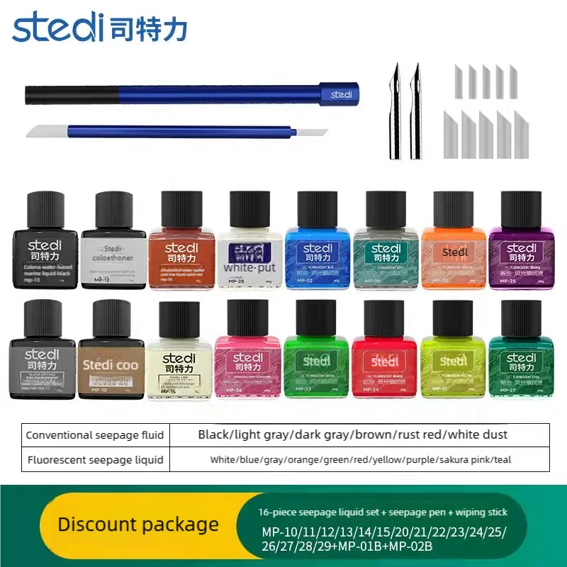 40g Stedi MP10-MP29 Multi Set Water-based Fluorescent Panel Liner Paint for Model Building Fluorescent Ink Panel Line with Tools
40g Stedi MP10-MP29 Multi Set Water-based Fluorescent Panel Liner Paint for Model Building Fluorescent Ink Panel Line with Tools