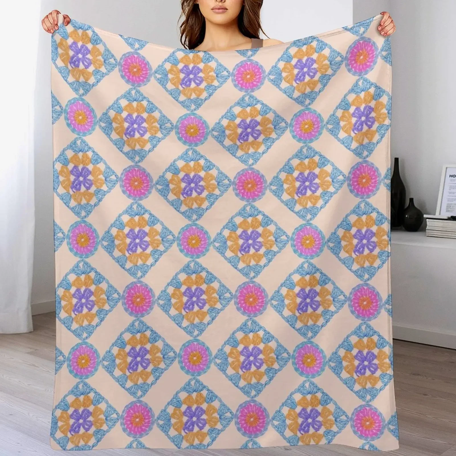 Granny square Throw Blanket Foldable Soft Warm Blanket for Outdoor Use
Granny square Throw Blanket Foldable Soft Warm Blanket for Outdoor Use