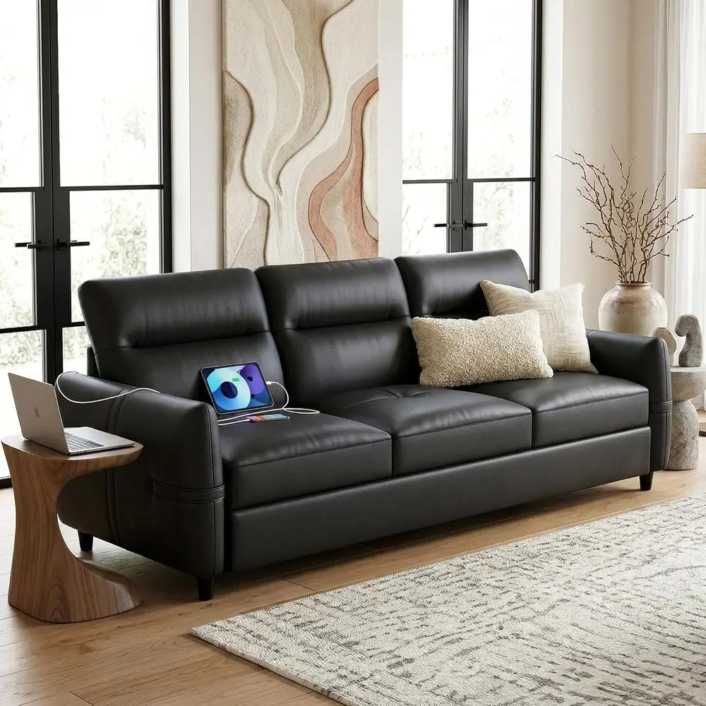 85 Black 3-Seater AUX Leather Sofa with USB Port for Living Room, Modern Century Style
85 Black 3-Seater AUX Leather Sofa with USB Port for Living Room, Modern Century Style