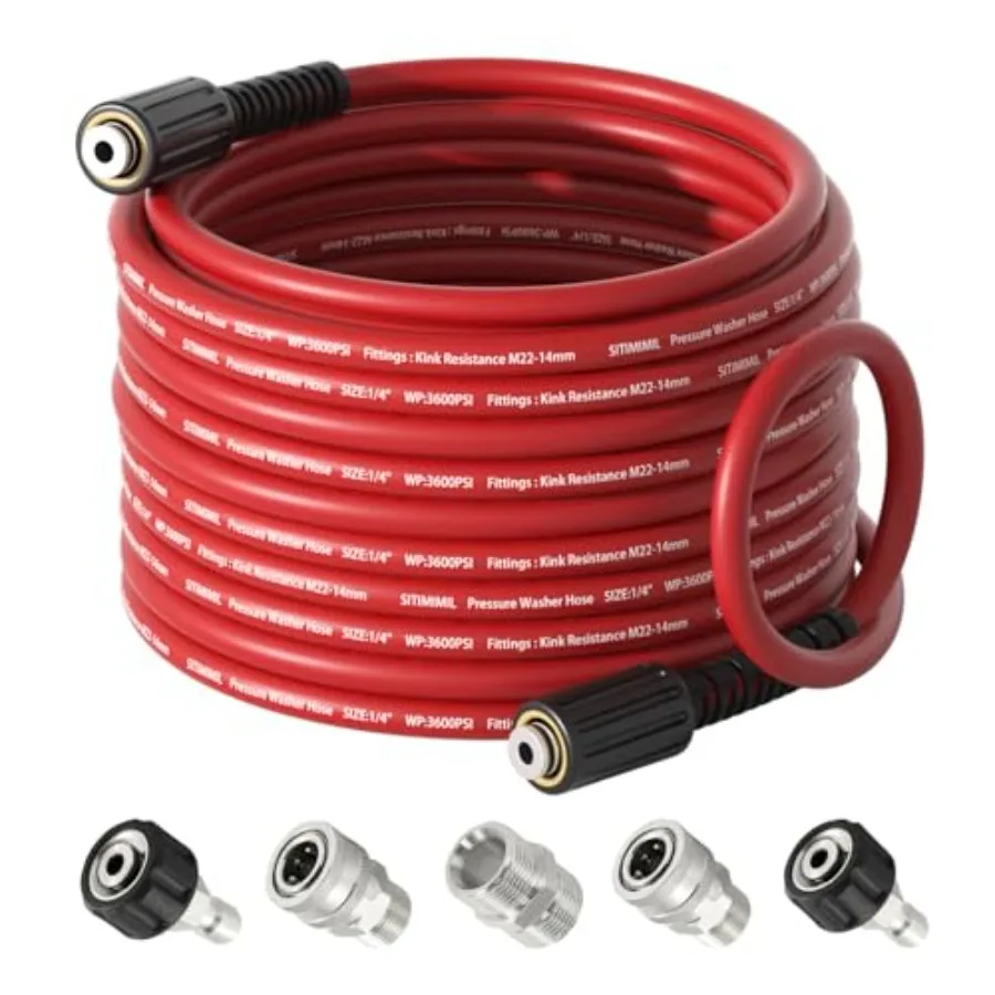 1/4"*50FT Pressure Washer HoseKink-Free with M22-14mm Stainless Steel Thread Power Washer Hose Stainless Steel Adapter Set 5-pi
1/4"*50FT Pressure Washer HoseKink-Free with M22-14mm Stainless Steel Thread Power Washer Hose Stainless Steel Adapter Set 5-pi