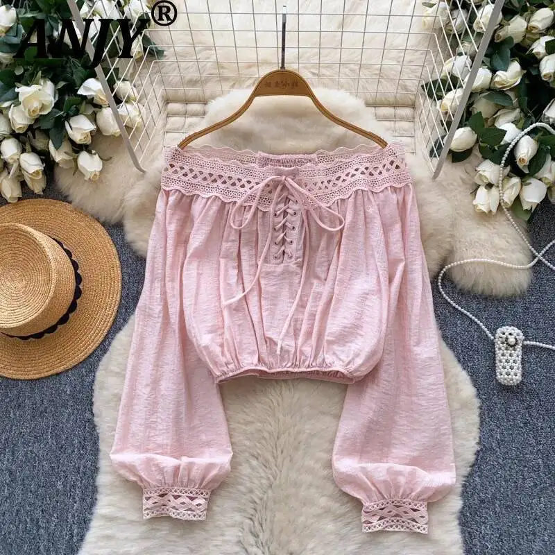 ANJY Spring Summer New Women Stylish Off The Shoulder Long Sleeve Shirt Lace-Up Design Lace Patchwork Waist-cinching Tops A23936
ANJY Spring Summer New Women Stylish Off The Shoulder Long Sleeve Shirt Lace-Up Design Lace Patchwork Waist-cinching Tops A23936