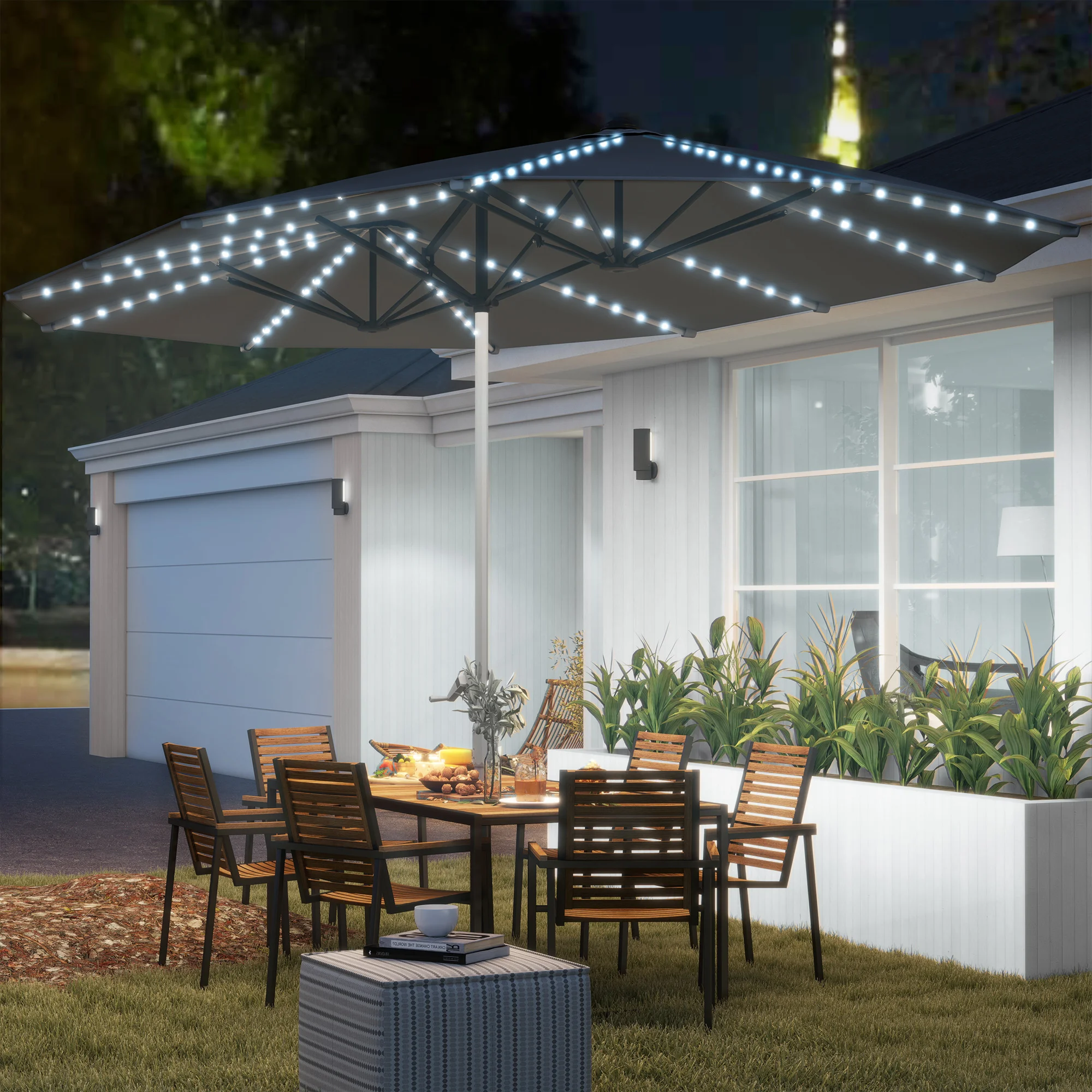 15ft Patio Umbrella Solar Lights Upf50+ Outdoor Umbrella Dark Gray
15ft Patio Umbrella Solar Lights Upf50+ Outdoor Umbrella Dark Gray