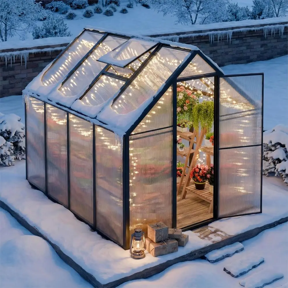 6x8ft Durable Aluminum Greenhouse with 3-Way Connectors, Weather-Resistant, Sliding Door & Ventilation for Gardening
6x8ft Durable Aluminum Greenhouse with 3-Way Connectors, Weather-Resistant, Sliding Door & Ventilation for Gardening