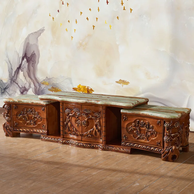 European marble TV cabinet, American villa solid wood carving flower coffee table combination
European marble TV cabinet, American villa solid wood carving flower coffee table combination