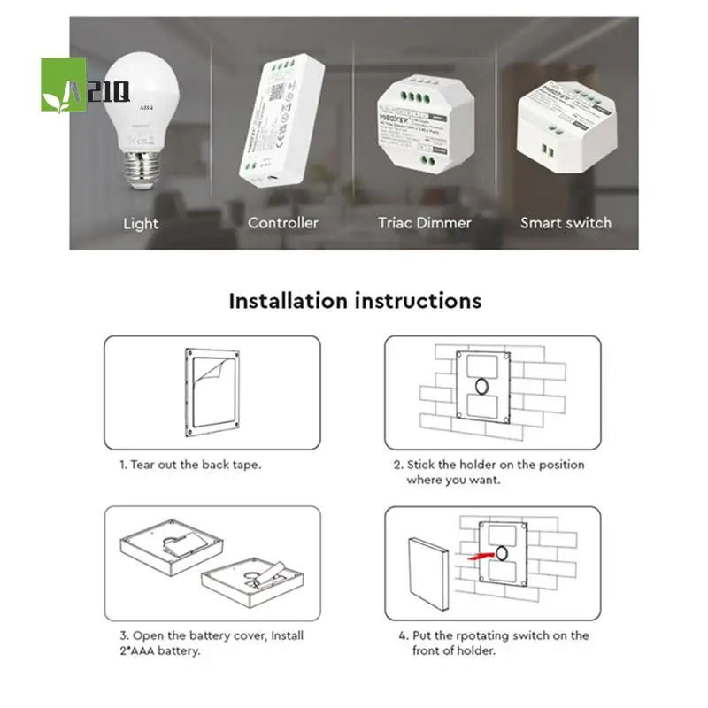 A21Q -Miboxer 4-Zone Smart Touch Panel Remote 2.4G RF Wireless Brightness Dimming LED Controller For LED Bulb LED Strip
A21Q -Miboxer 4-Zone Smart Touch Panel Remote 2.4G RF Wireless Brightness Dimming LED Controller For LED Bulb LED Strip