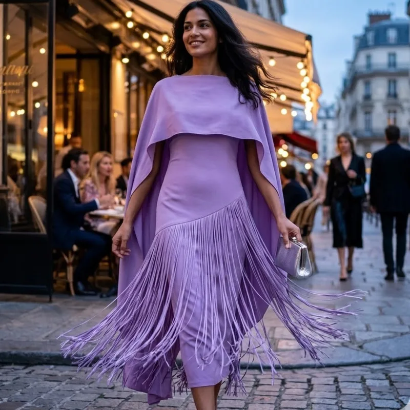 European Fashion Dress Spring Autumn 2026 Solid Color Slim Shawl Fringe Hem Maxi Silhouette For Women Party Evening Date Elegant
European Fashion Dress Spring Autumn 2026 Solid Color Slim Shawl Fringe Hem Maxi Silhouette For Women Party Evening Date Elegant