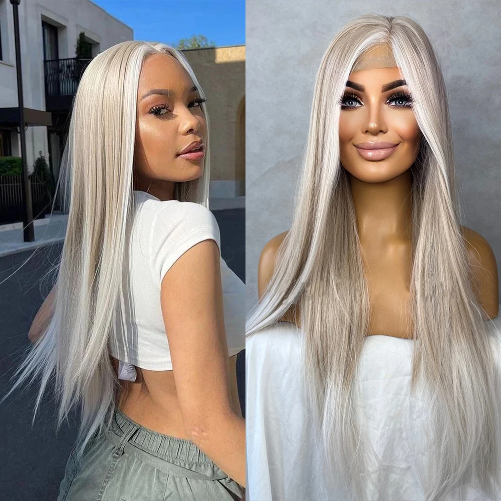 Japanese Fiber Ash Blonde Highlights Lace Front Wigs Grey White Blonde Babylights Long Straight Synthetic Wig Heat Resistant
Japanese Fiber Ash Blonde Highlights Lace Front Wigs Grey White Blonde Babylights Long Straight Synthetic Wig Heat Resistant