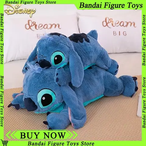 Muñeco de peluche gigante de 100cm de Disney Stitch, Animal de dibujos animados Kawaii azul, sofá, almohada suave para dormir, juguetes para niños y niñas, regalo de cumpleaños