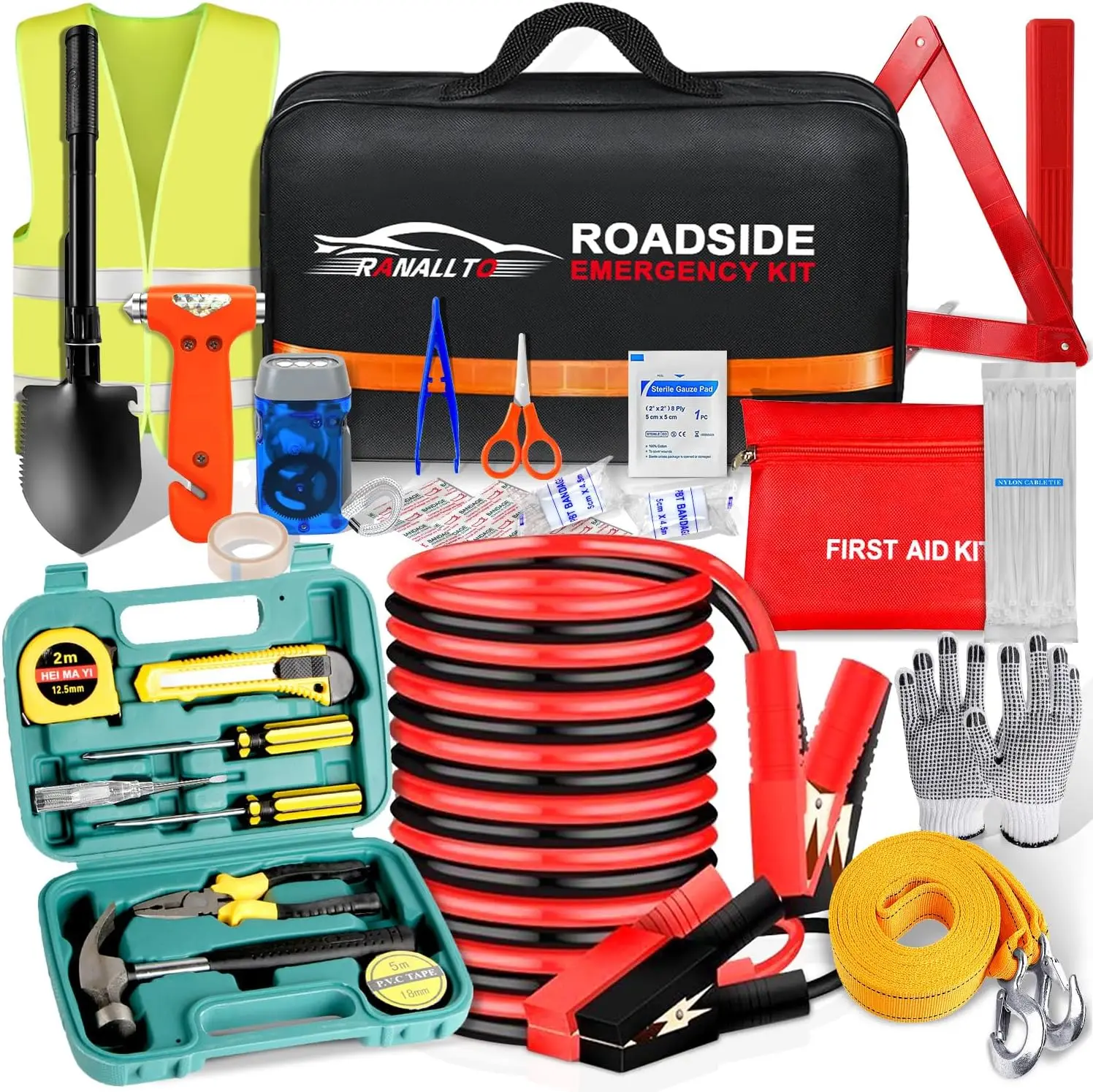 Car Emergency Roadside Tool Kit with Shovel Jumper Cable First Aid for Women Men Adult Auto Truck Vehicle Safety
Car Emergency Roadside Tool Kit with Shovel Jumper Cable First Aid for Women Men Adult Auto Truck Vehicle Safety