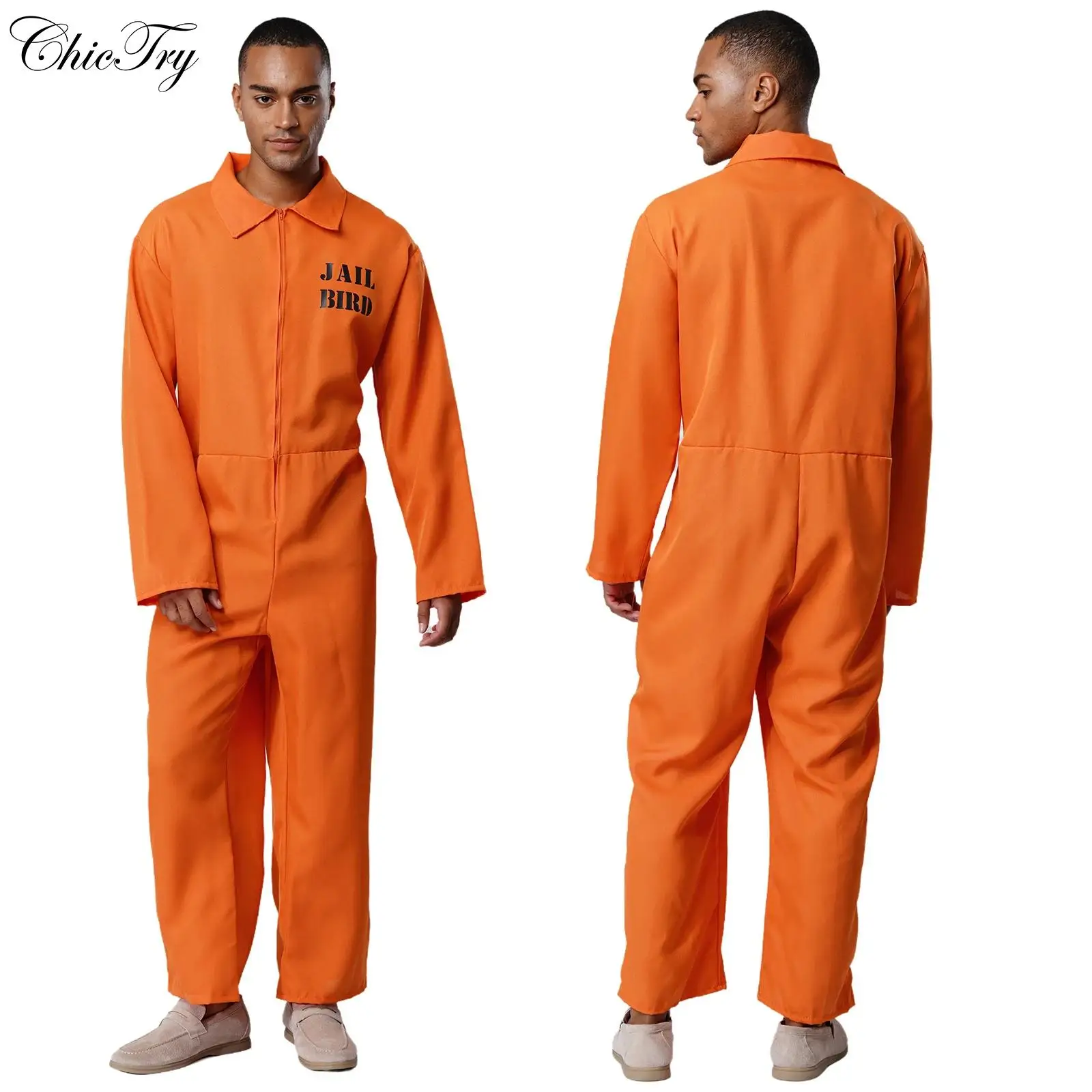 Unisex Prisoner Costume Mens Womens Halloween Cosplay Jumpsuit Lapel Long Sleeve One Piece Romper Unitard Inmate Jail Uniform
Unisex Prisoner Costume Mens Womens Halloween Cosplay Jumpsuit Lapel Long Sleeve One Piece Romper Unitard Inmate Jail Uniform