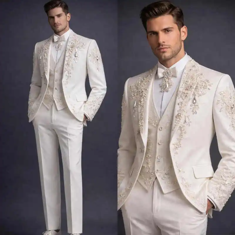 Роскошные костюмы для мужчин из 3 предметов с кристаллами, однобортные, с заостренными лацканами, для жениха, свадебные смокинги, с жемчугом, для официальных мероприятий, на заказ
Роскошные костюмы для мужчин из 3 предметов с кристаллами, однобортные, с заостренными лацканами, для жениха, свадебные смокинги, с жемчугом, для официальных мероприятий, на заказ